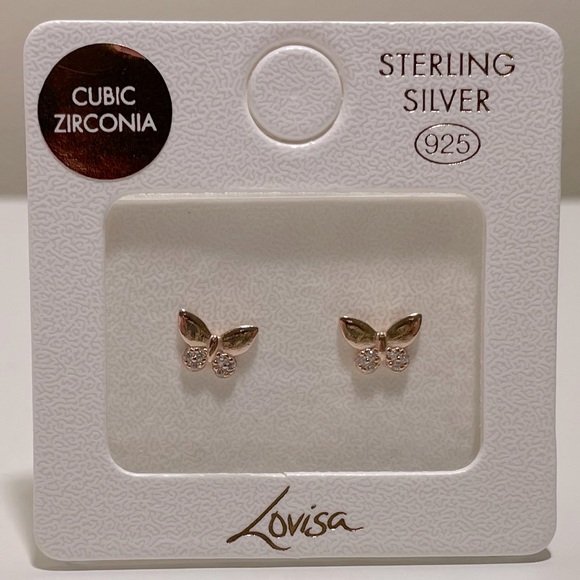 Rose Gold Plated Sterling Silver Half Pave Butterfly Earrings | NWT - Picture 4 of 9